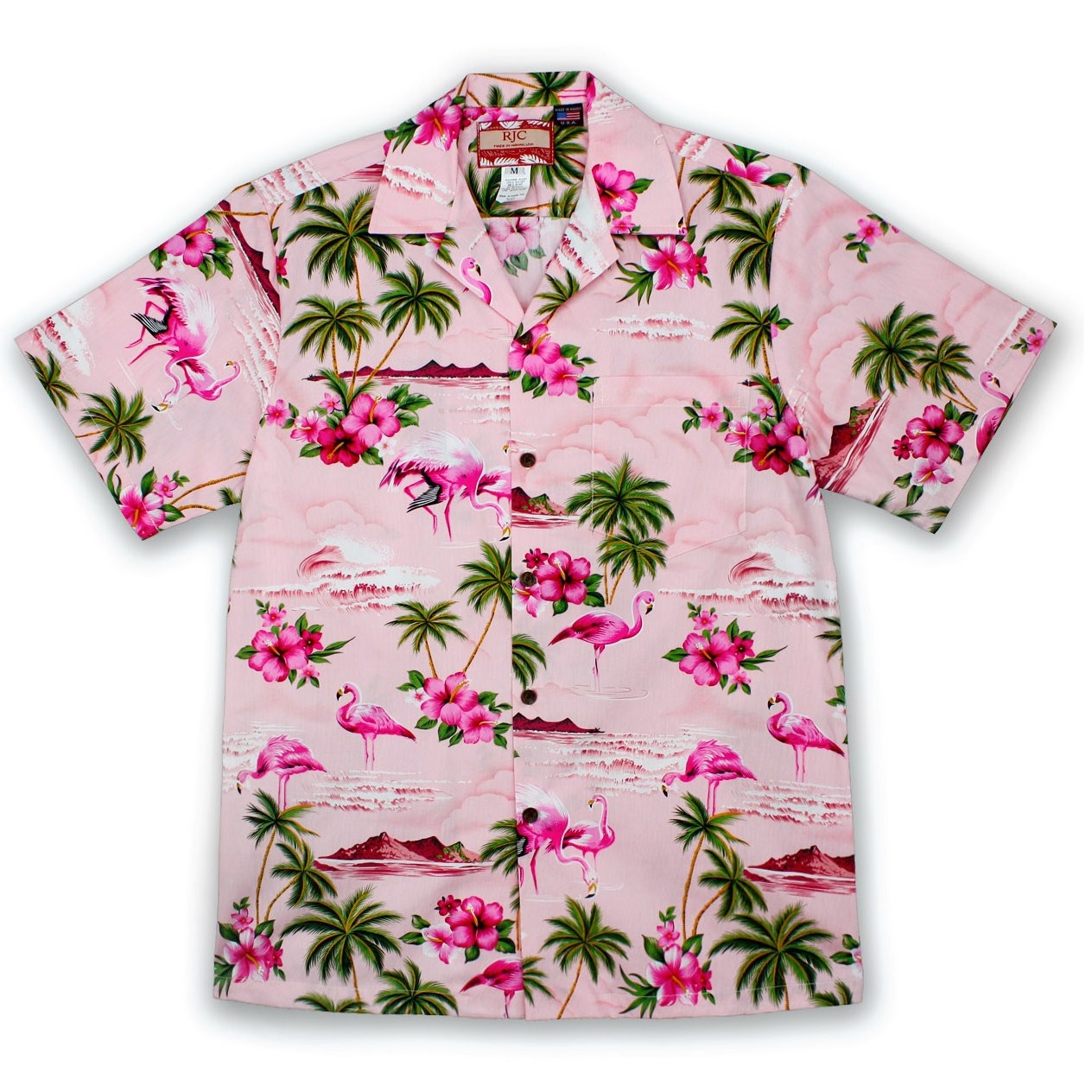 RJC Mens Pink Flamingo Hibiscus Shirt 