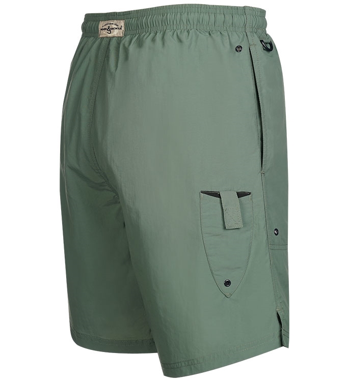 Hook & Tackle – Beer Can Swim Trunks – Sea Green – Side Pocket View – 7 Colors (S – 2XL)