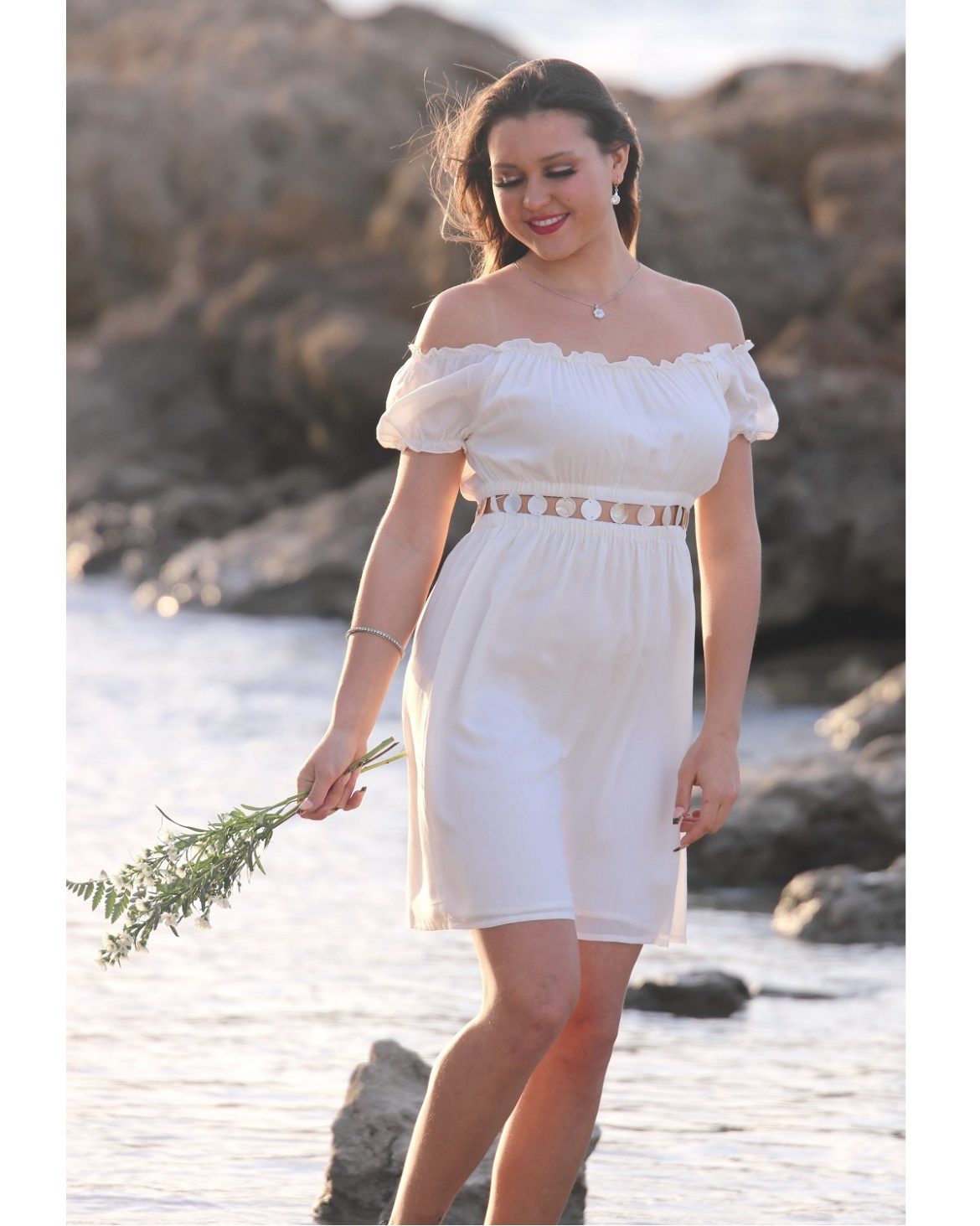 Angels-by-the-Sea-Off-the-Shoulder-Abolone-Shell-Midriff-Angel-sundress-front-view