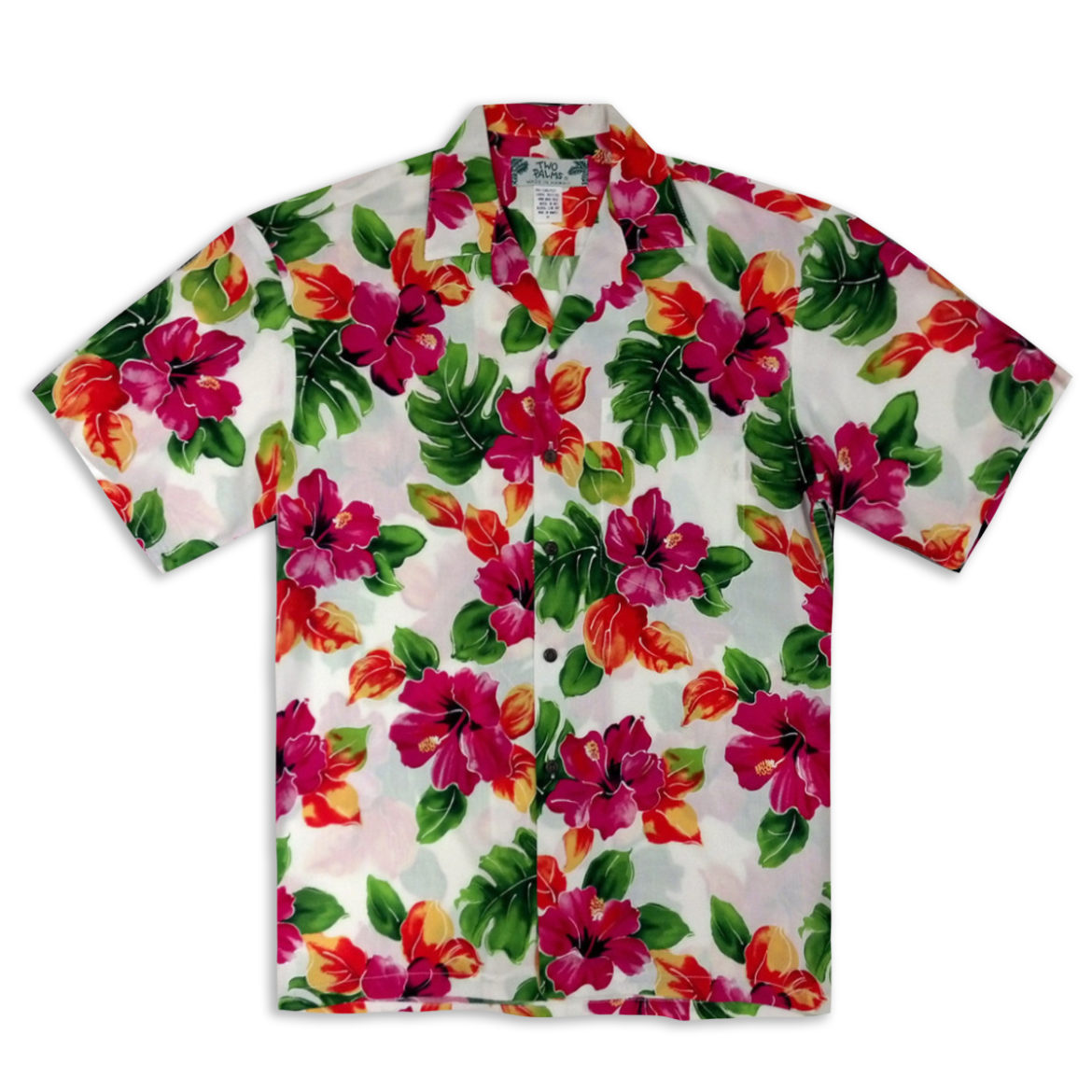Mens Shirt - Two Palms - Hibiscus Watercolor - White