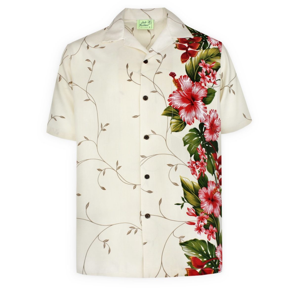 Mens Hawaiian Shirt - Paradise Garden Cream - Front View
