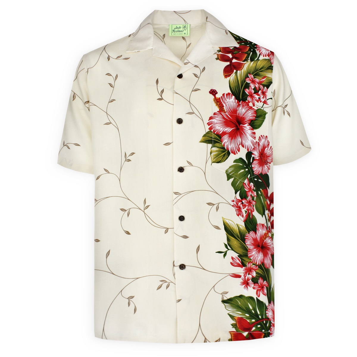 mens-hawaiian-shirt-paradise-garden-cream-front-view