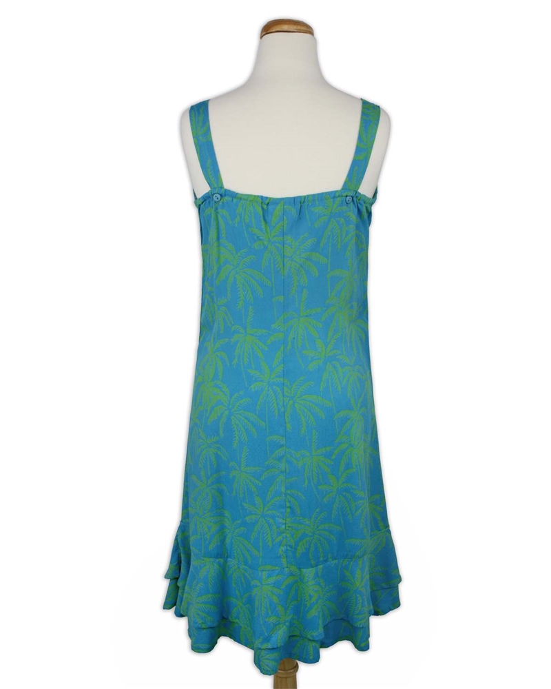 Short Tropical Sundress - Palm Trees for Days - Lime/Turquoise