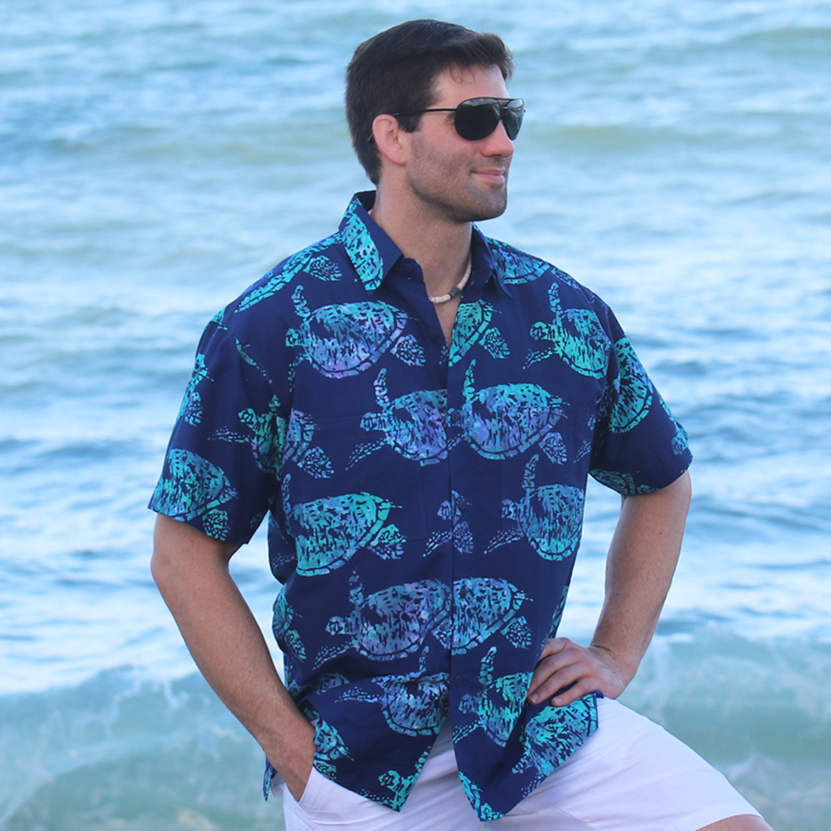 Rum Reggae Hawaiian Shirt – Shirtle Turtle Blue – Royal blue -front model