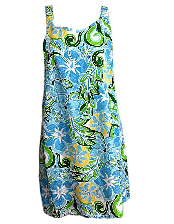 Womans Hawaiian Tropical ShortShort Sundress - Two Palms - Tutti Fruitti - Turquoise
