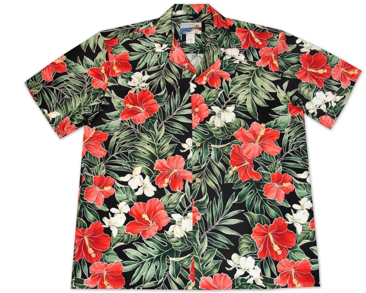 Waimea Casuals by Paradise Found Hawaiian Shirt  - Ginger Hibiscus - Black(Cotton)