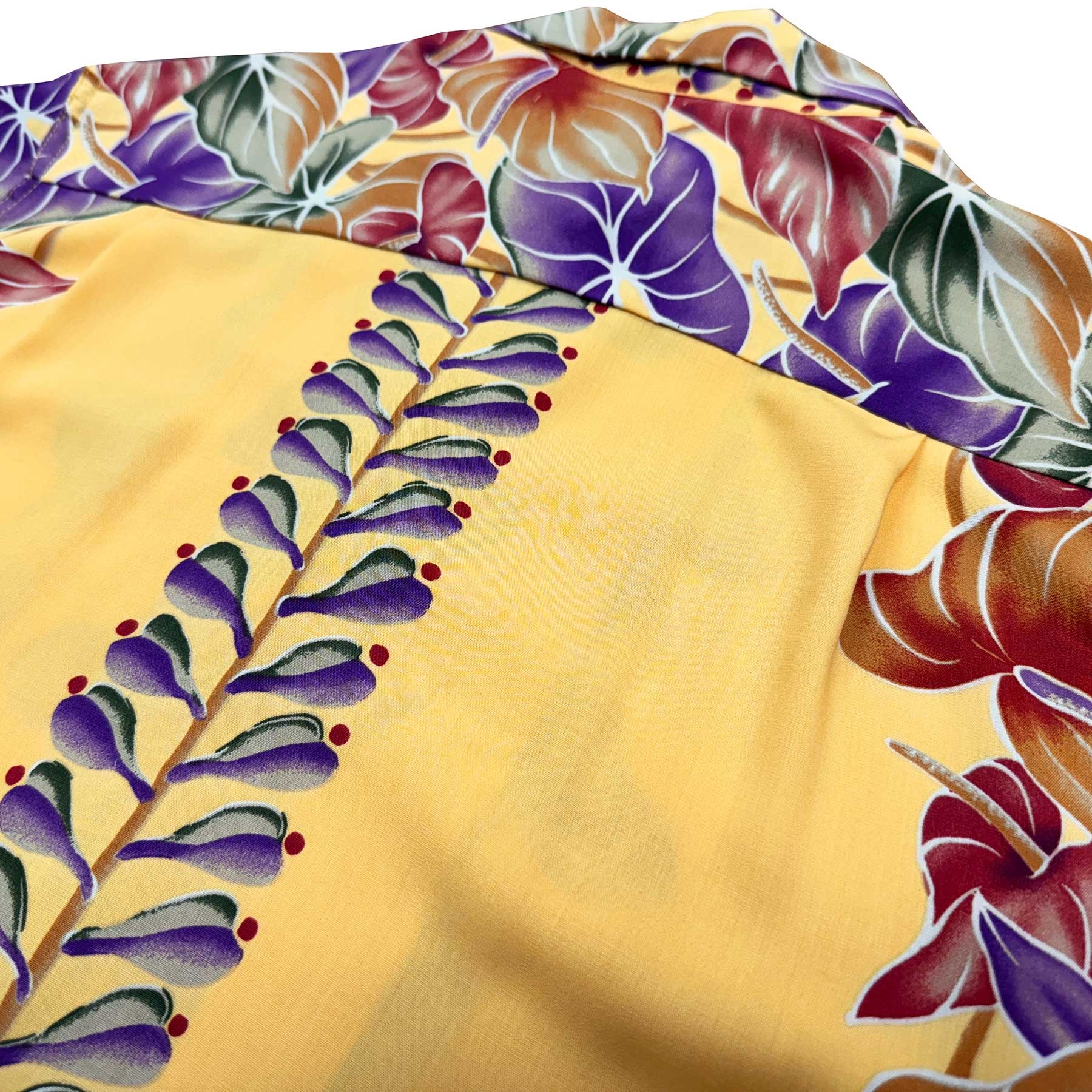 Paradise Found-Hawaiian-Shirt-anthurium-panel-yellow-back-of-shirt