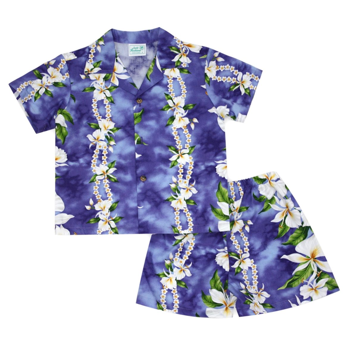 Boys Hawaiian Shirt set - White-Ginger-Garden-Purple