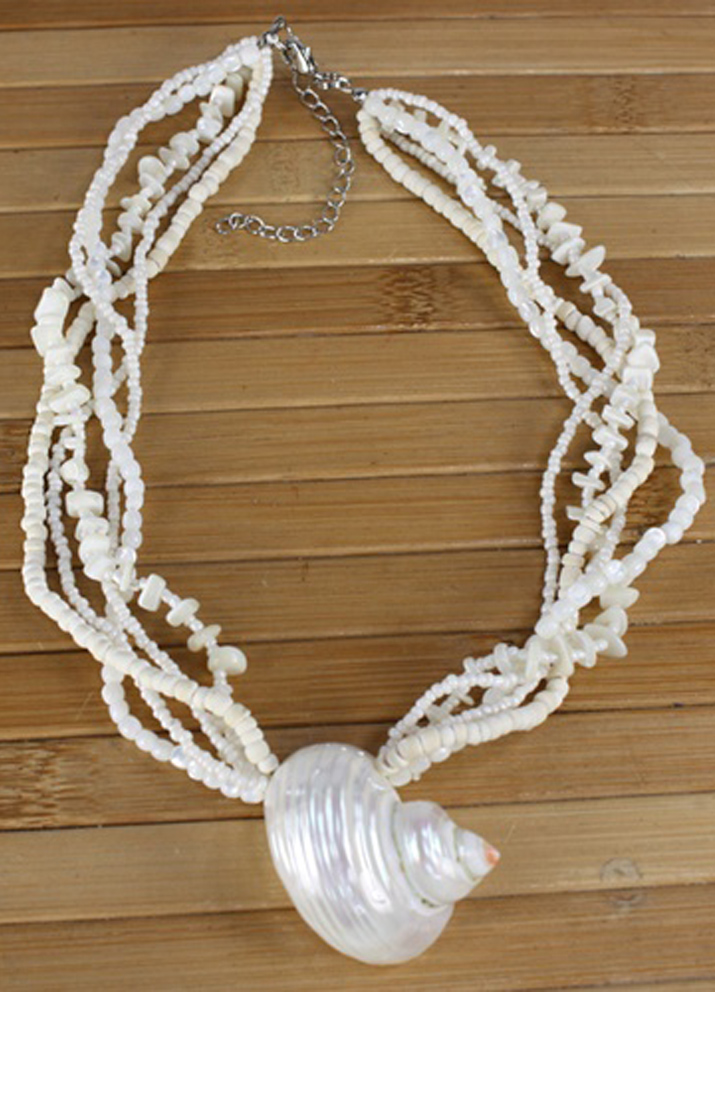 Tropical - Turbo Shell Necklace - Lōe - Pearly White