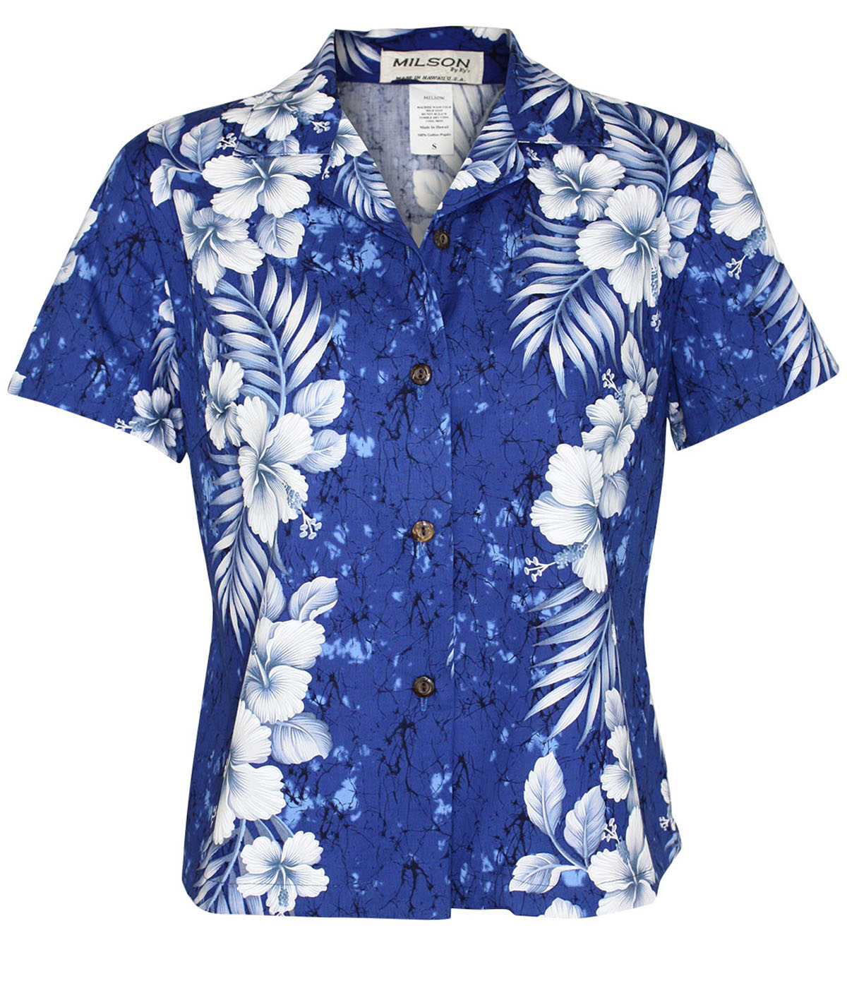 Hawaiian Blouse – Cotton – Hawaiian Hibiscus – Blue