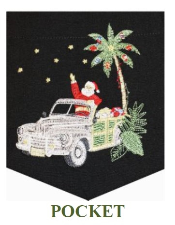 Bamboo Cay Men’s Shirt – Santas Woody Island Christmas (Back Print) – Navy or Black –  L or XL