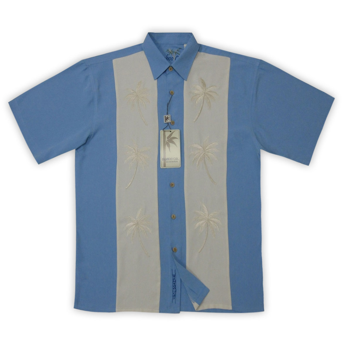 Bamboo Cay Men's Shirt - Pacific Palms - Electro Sky Blue & Cream