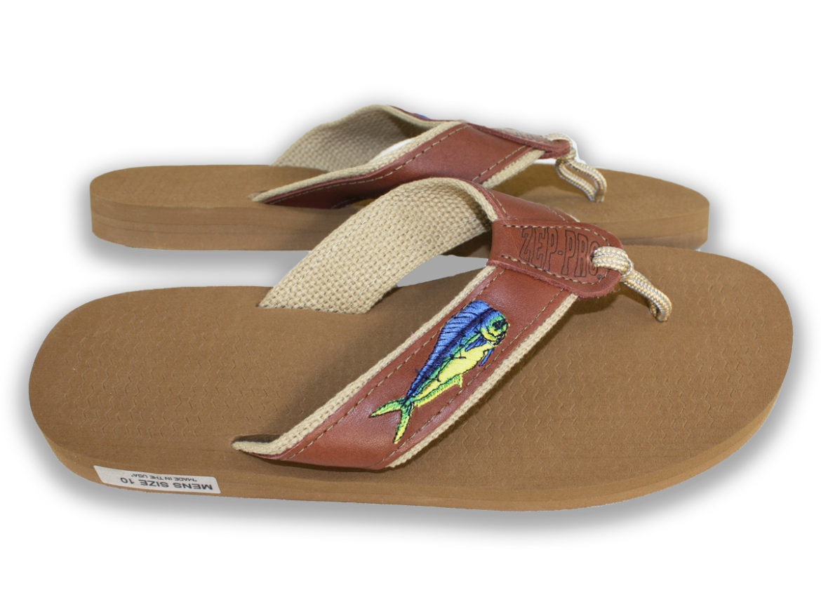 Zep-Pro Sandals - Dolphin - Leather Strap - Made in USA - *Made in USA. High quality. ( NOT the China version.) *Real leather straps with embroidered dolphin. *Non-Slip, Non-Skid Bottoms.