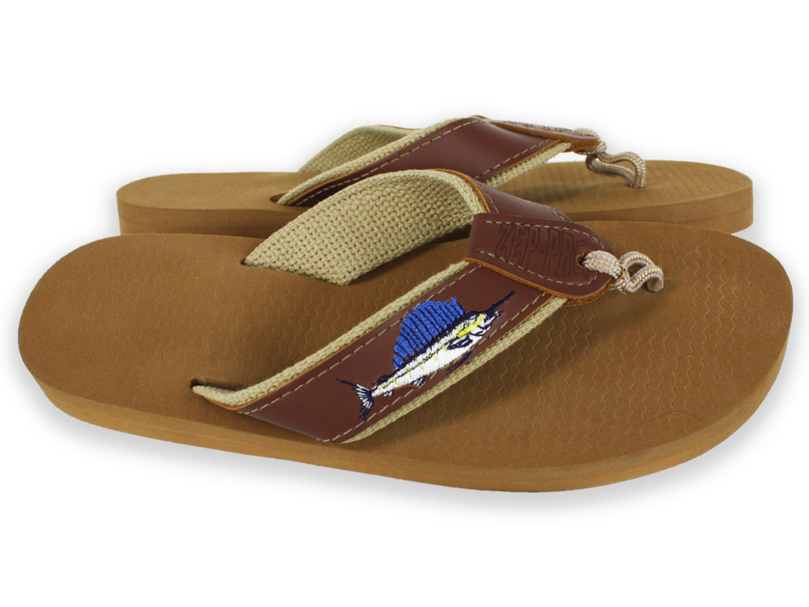 Zep-Pro Sandals - Sailfish - Leather Strap - Made in USA - *Made in the USA. (High quality version of this sandal.) *Real leather straps with embroidered Sailfish. *Non-Slip, Non-Skid Bottoms.