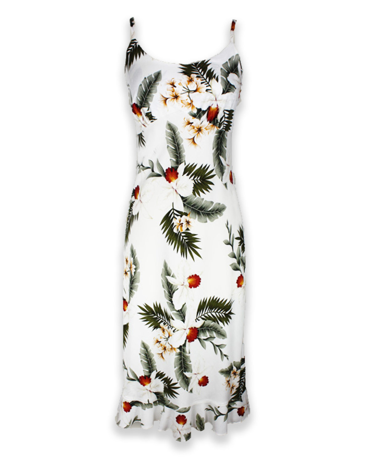 Hawaiian - mid length - spaghetti-strap-sundress-mid-length-orchid-isle-white