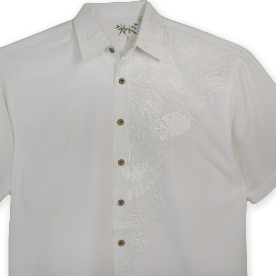 Bamboo Cay Men's Shirt - Moonlight fronds - white - front close up
