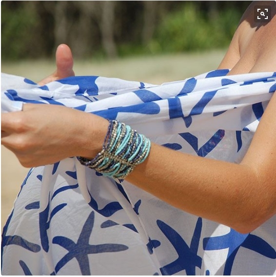 Sarong – Swimsuit Cover-up – Starfish – White / Navy