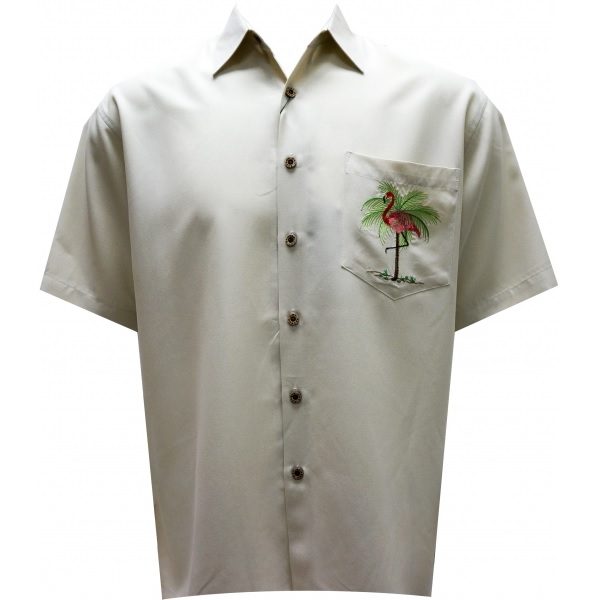 Bamboo Cay – Mens Shirt – Pink Palmingo – Cream – Front view