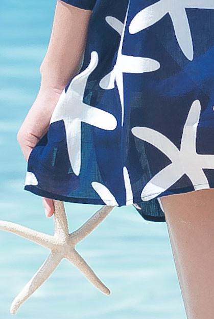 West Indies Wear – Starfish Tunic – Navy – Close up