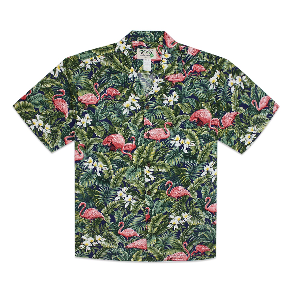 Hawaiian Shirt – Flamingo Flora – Royal Blue