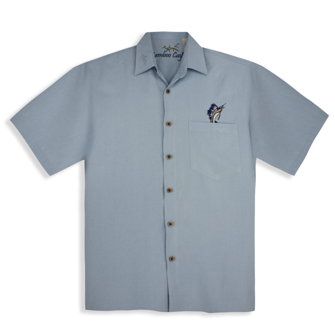 Bamboo Cay Men's Shirt-Shake the Hooks/Rod and Reels-chalk blue-front view