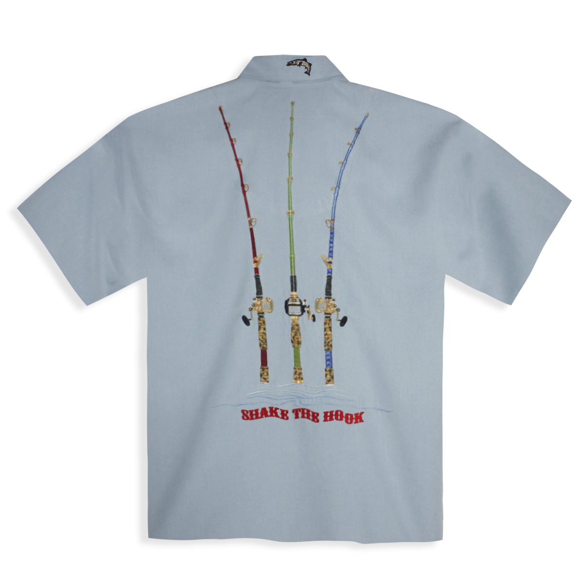 Bamboo Cay Men’s Shirt – Rods and Reels/Shake the Hook -Back image