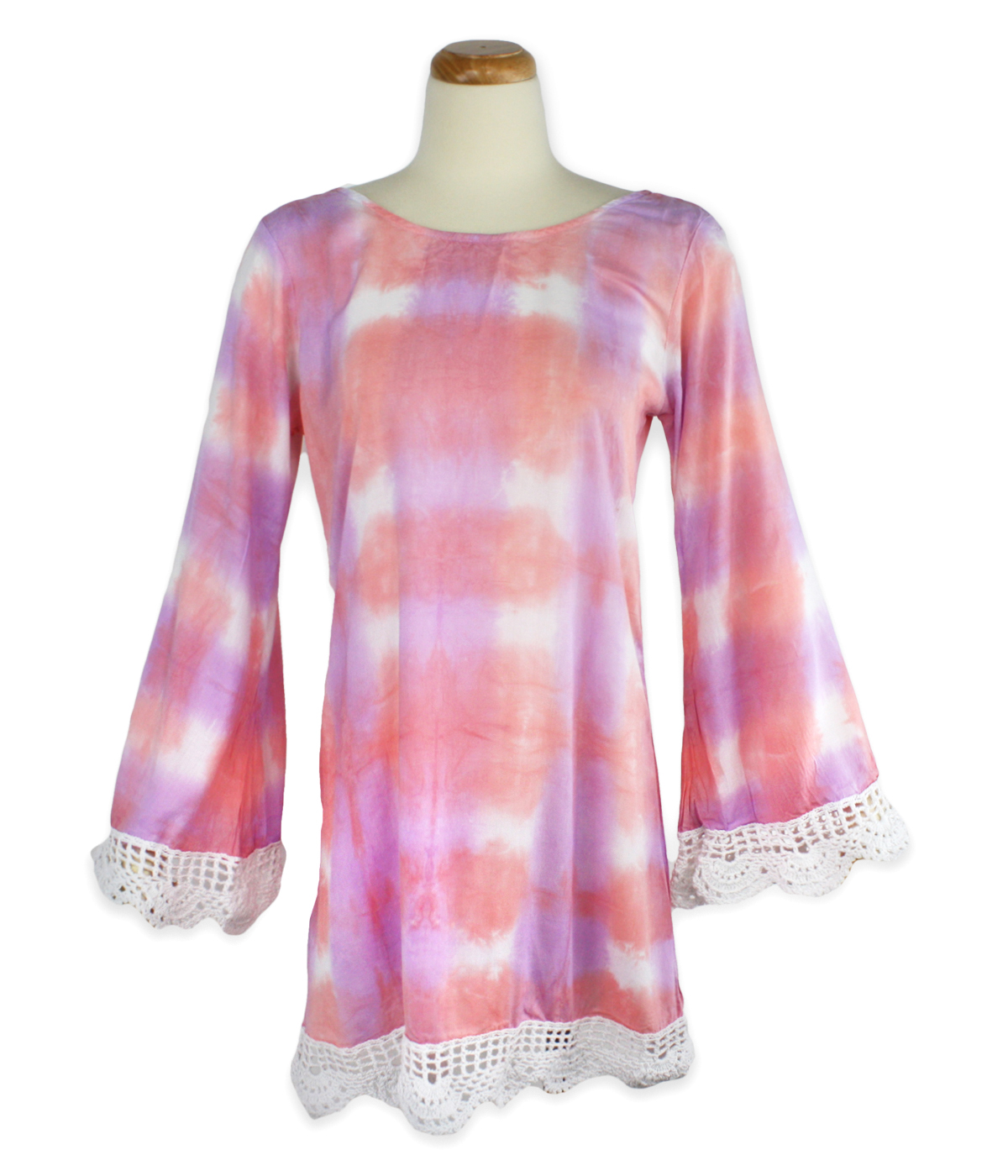 Lani Lau Hawaii – Vana Crochet Dress- Peach and Violet – Front