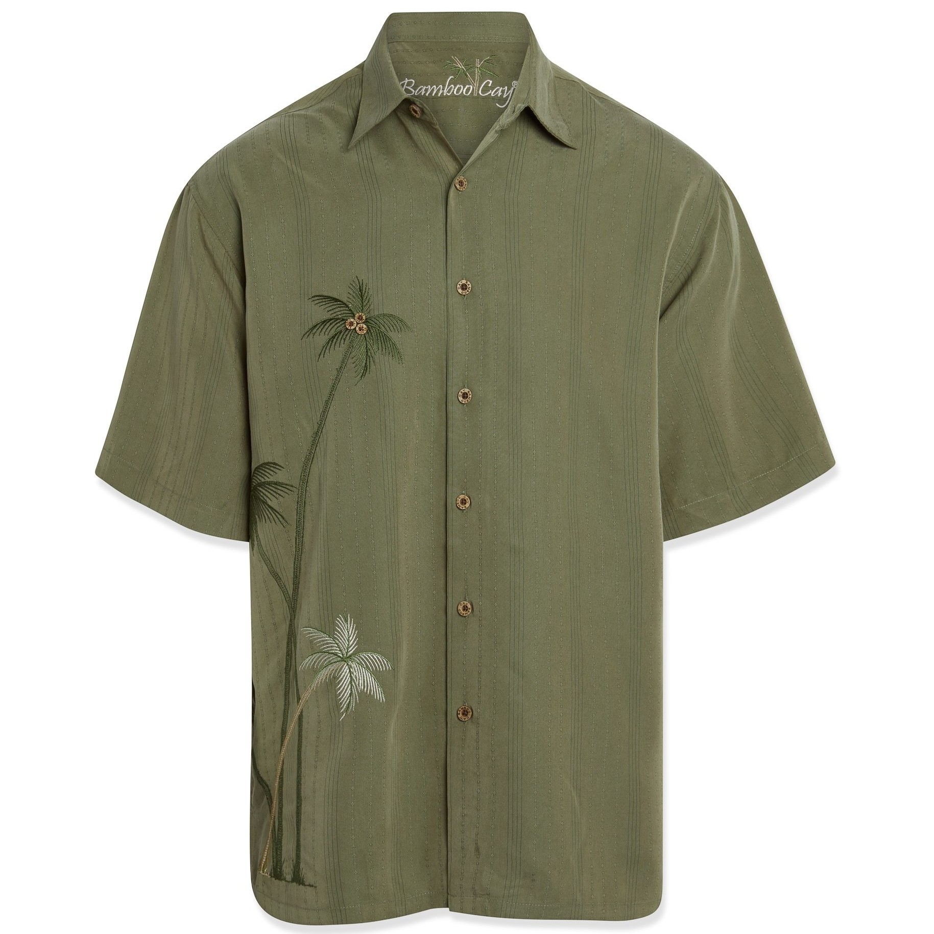 Bamboo-Cay-Mens-Shirt-Flying-Palms-Olive-front-view