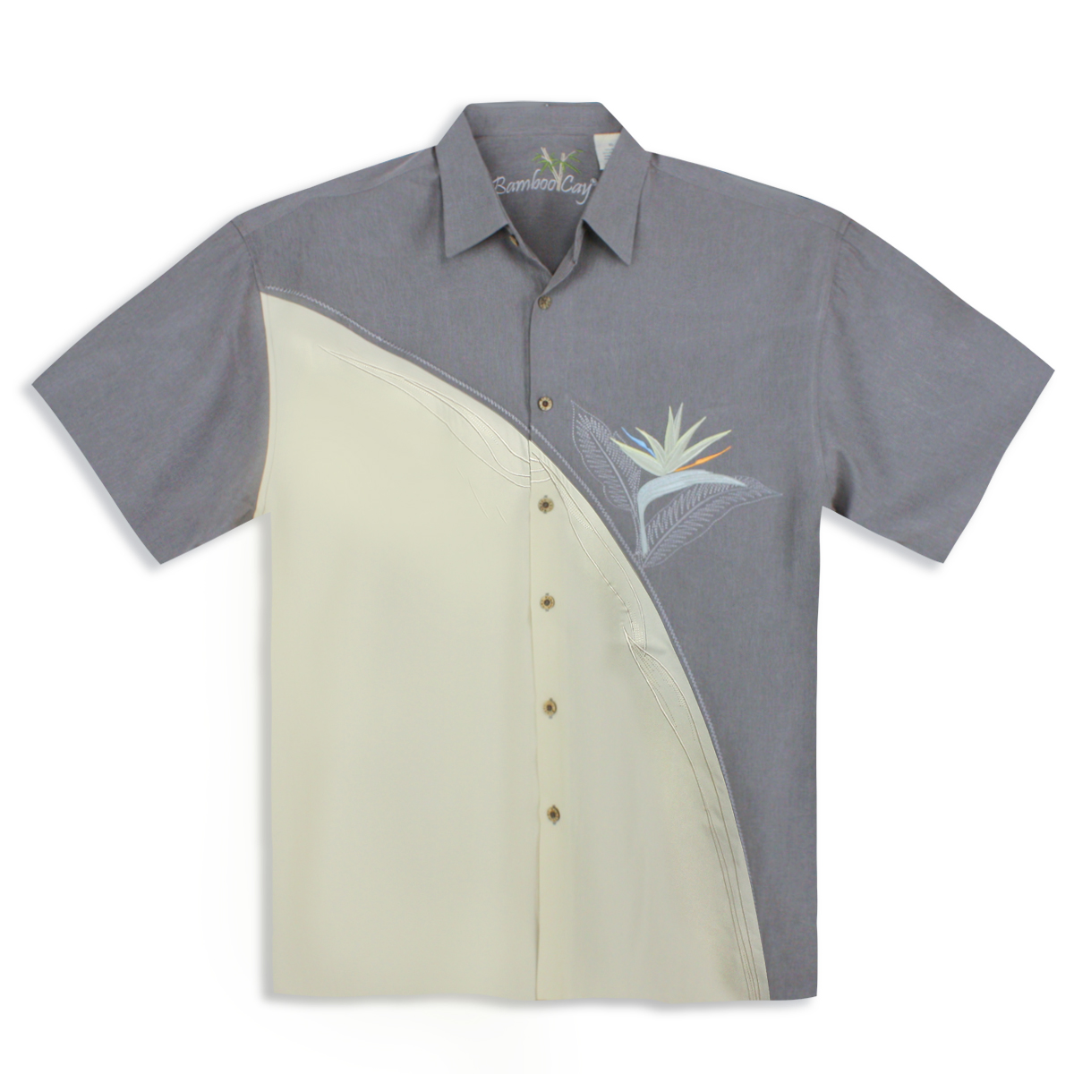 Bamboo Cay -Mens Shirt - Crescent Bird of Paradise - Grey