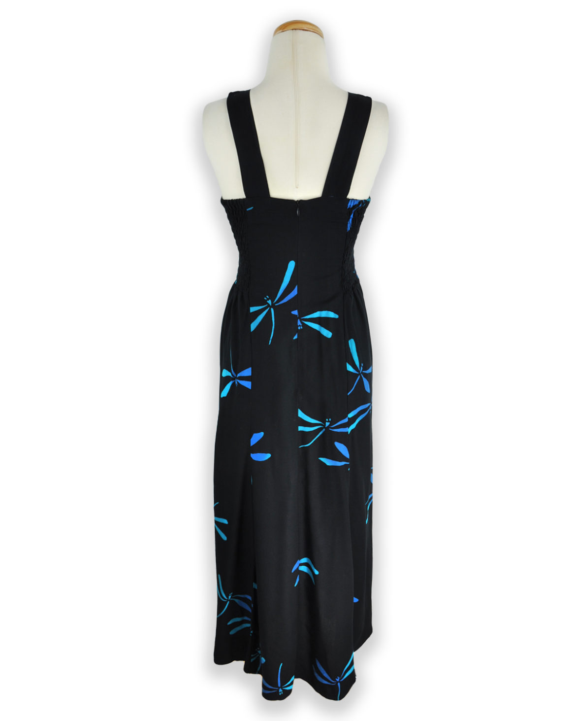 Tropical Maxi Sundress- Dragonfly Delight - Black & Turquoise - Back view -