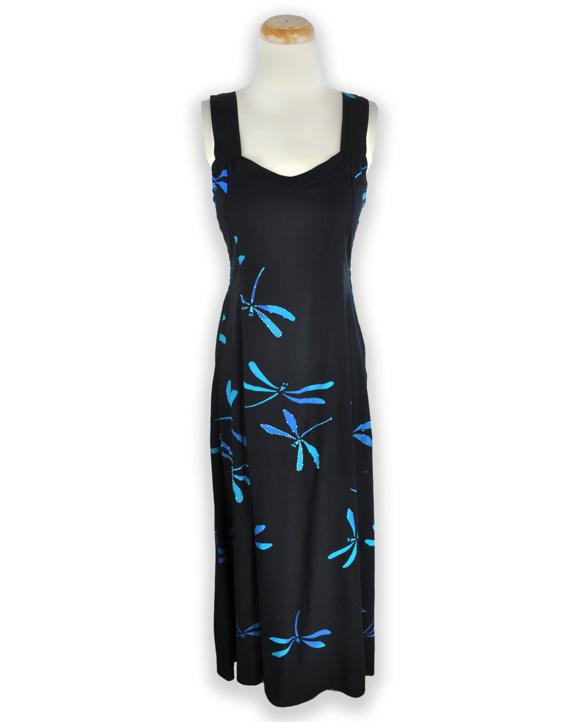 Tropical Maxi Sundress - Dragonfly Delight - Black & Turquoise -
