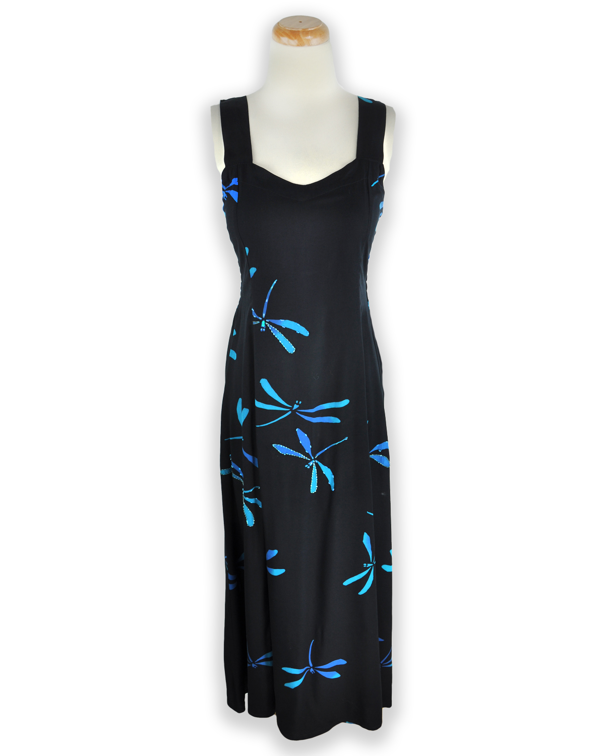 Tropical Maxi Sundress – Dragonfly Delight – Black & Turquoise –