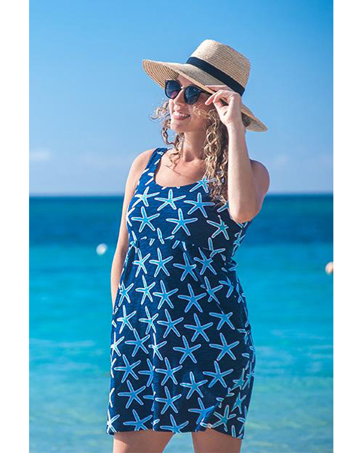 Tank Sundress – St Barths – Cotton Beach Dress – Navy – Model Shot – front