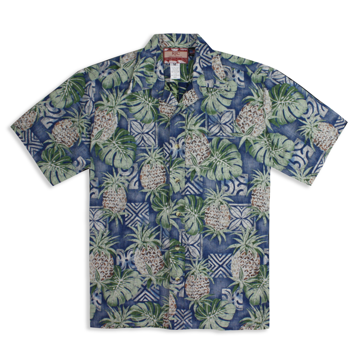 Men’s Hawaiian Shirt – Pineapple Tapa – Blue – Front