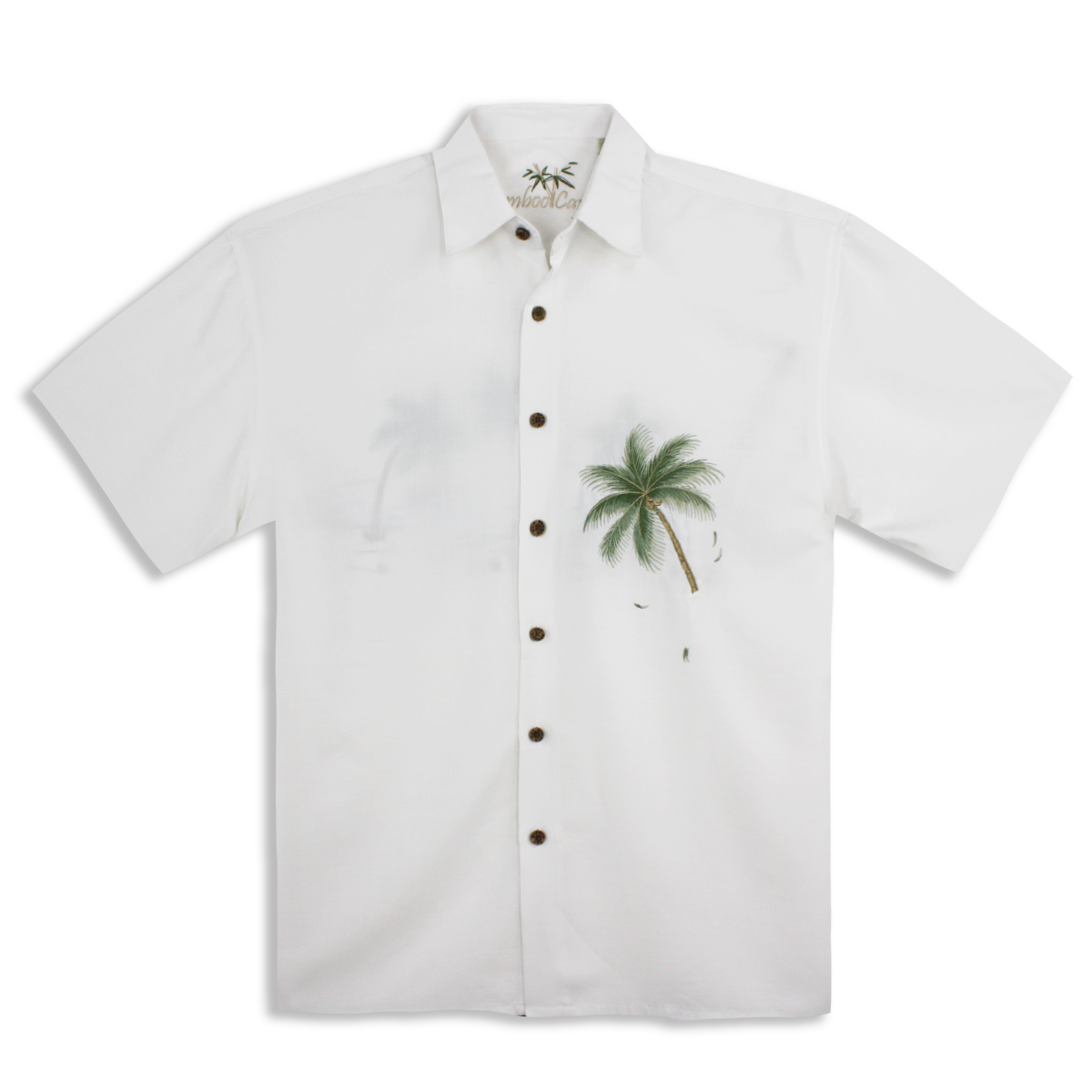 Men’s Bamboo Cay Shirt – Palm Escape – White – Front –