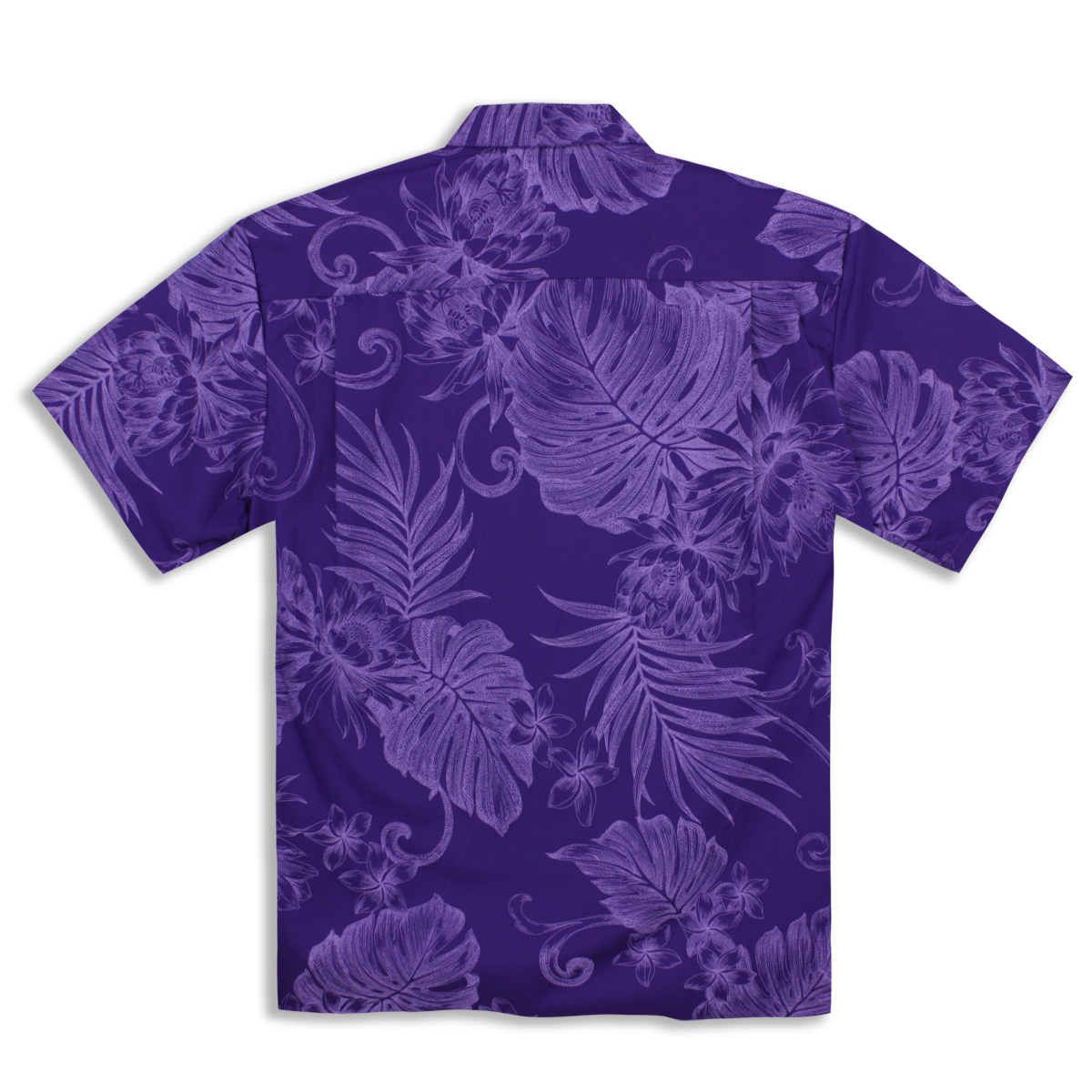 Men’s Two Palms Shirt -monstera ceres-purple – back –
