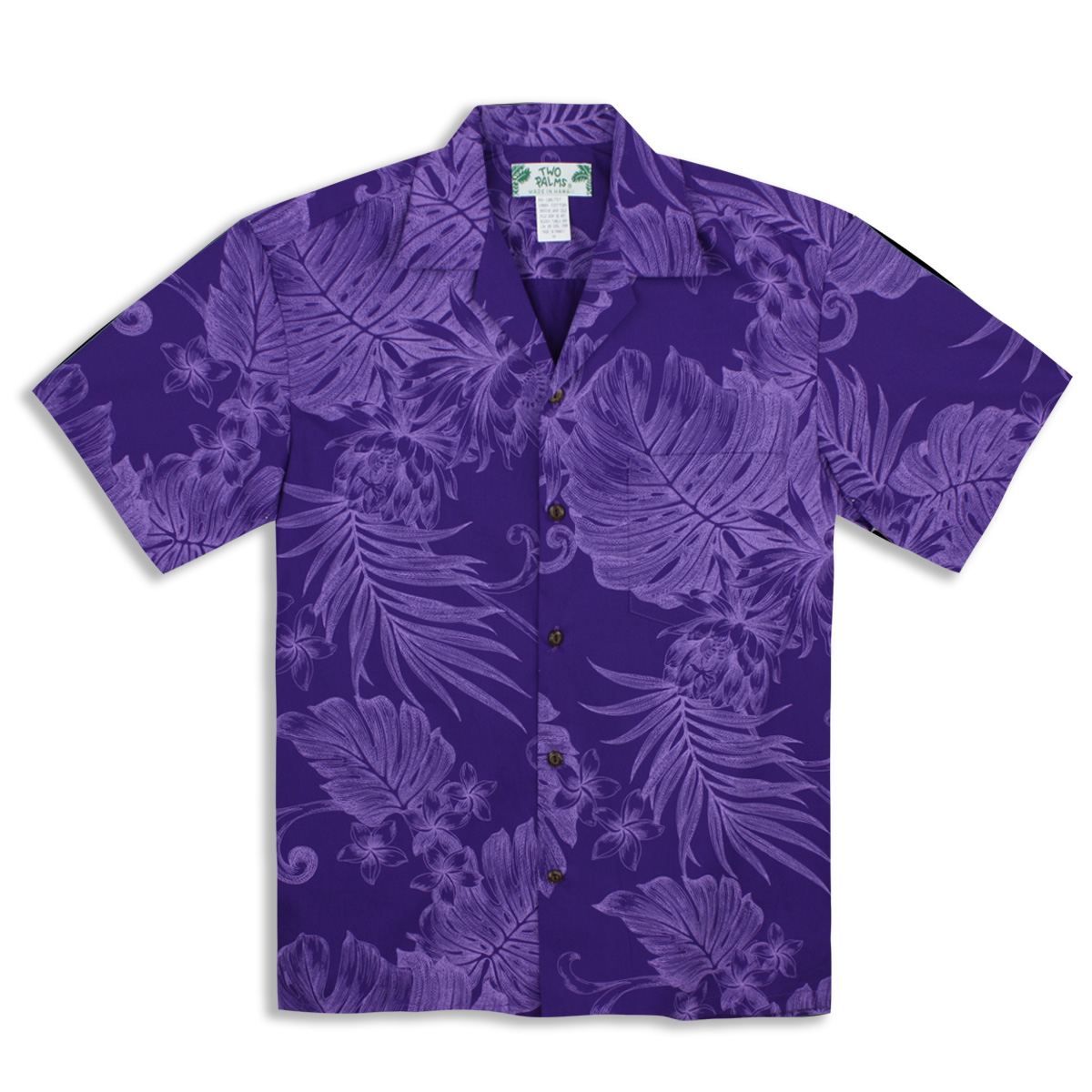 Men’s Two Palms Shirt -monstera ceres-purple – front –
