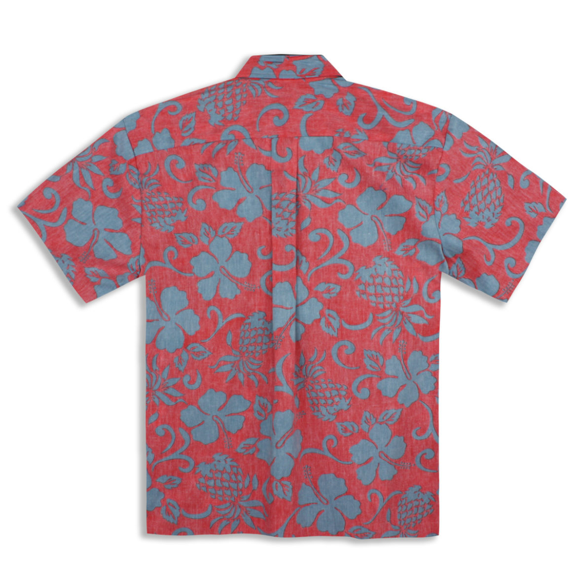 Mens Hawaiian Shirt - Two Palms - Reverse Print - Pineapple Pareau - Coral-back