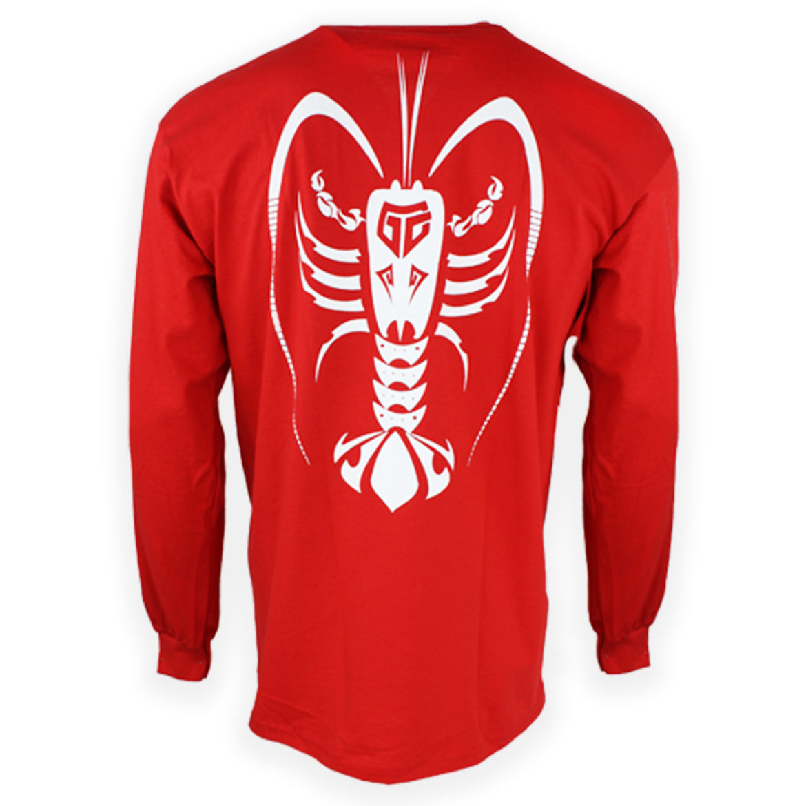 Hawaiian Tribal Print Long Sleeve T-Shirt - Ocean Slayer - red - Back