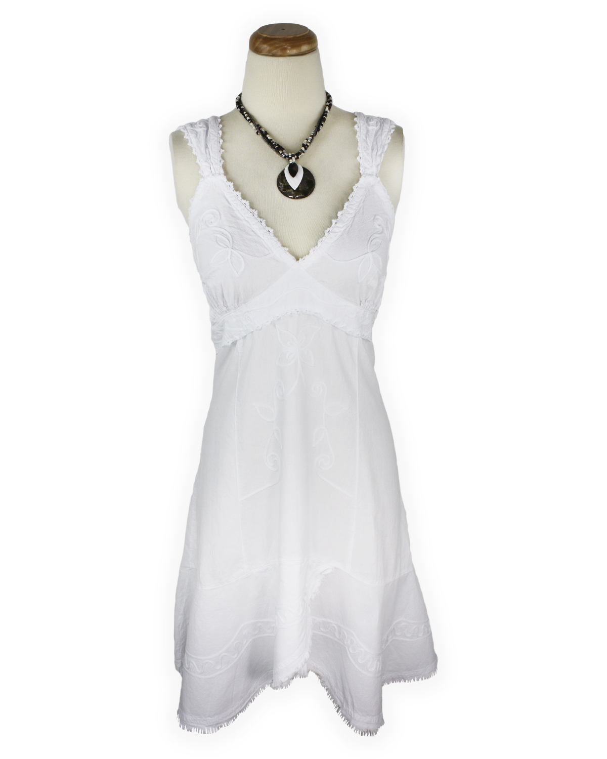 Tropical Short Sundress – Caribbean Beauty – White – front w/necklace