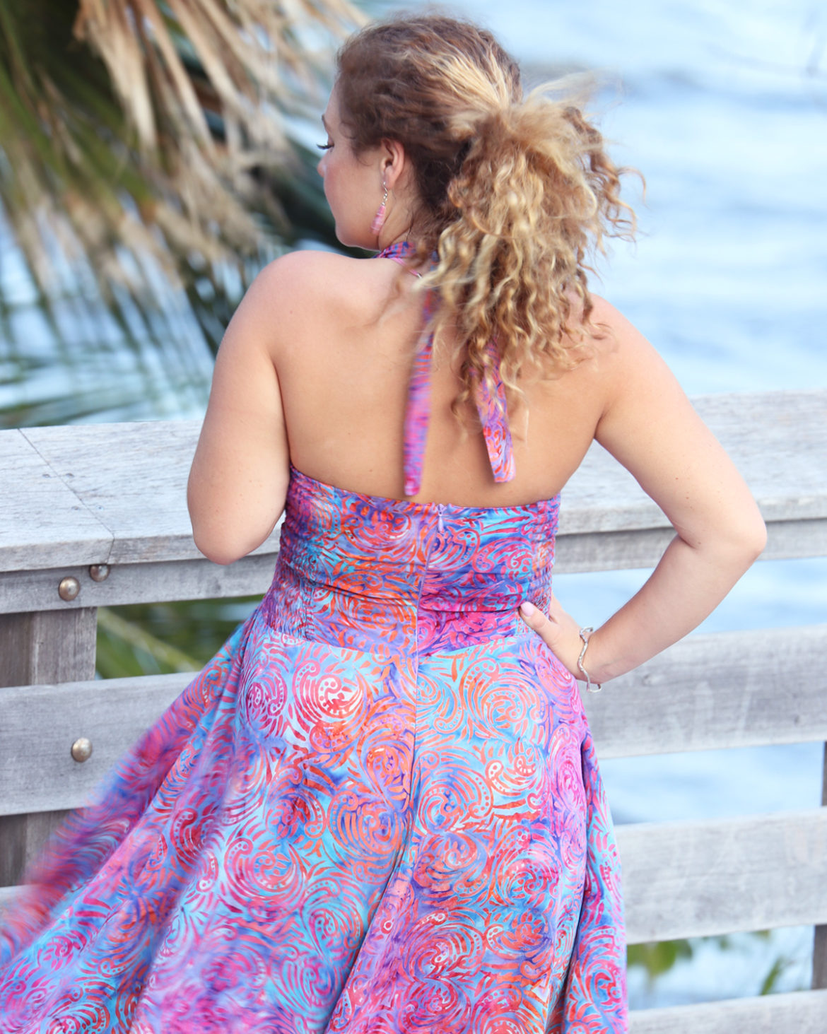 opical - Halter Sundress - Mid Length - Barbados - Fuchsia &Turquoise- back