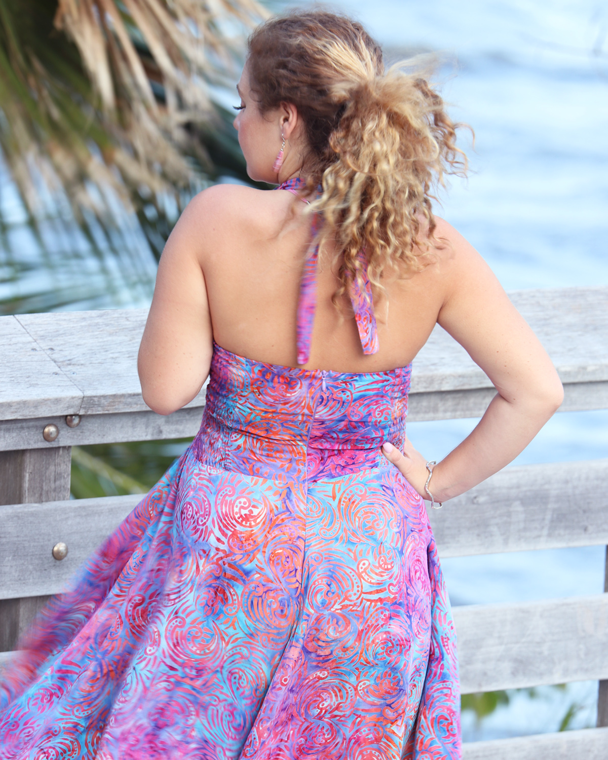 opical – Halter Sundress – Mid Length – Barbados – Fuchsia &Turquoise- back