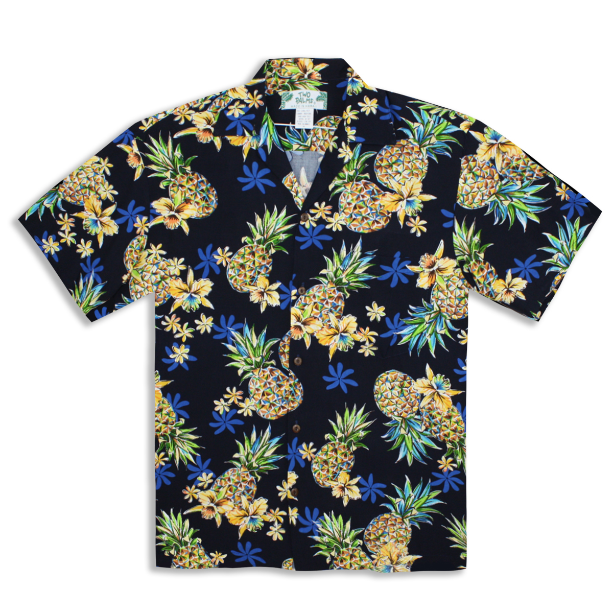 Men’s Hawaiian Shirt – Golden Pineapple – Navy Blue
