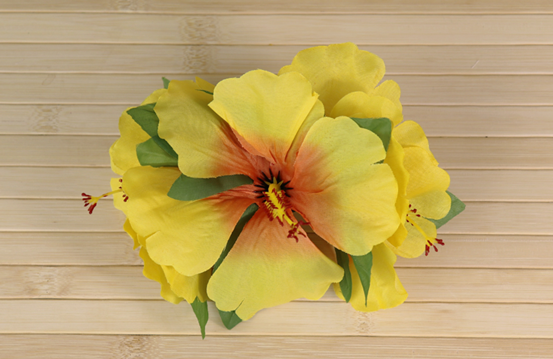 Hair Clip - Hibiscus - Large 3 Flower -Yellow and Orange
