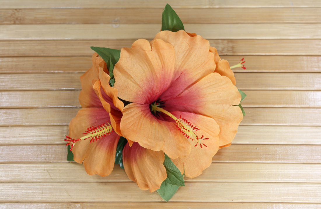 Hair Clip – Hibiscus – Large 3 Flower -Peach