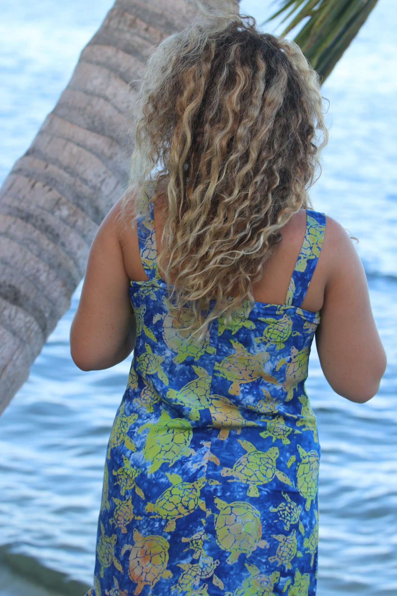 Tropical-Adjustable-Strap-Sundress-Old-Salts-sea-turtle-blue-Model-Back-View