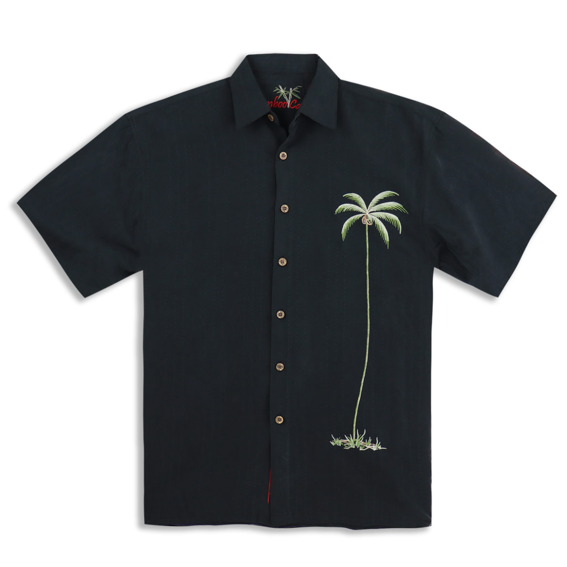 Bamboo Cay Men's Shirt - Tranqulity - Single Palm - Black -Front