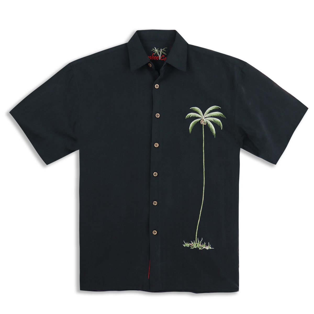 Bamboo Cay Men’s Shirt – Tranqulity – Single Palm – Black -Front