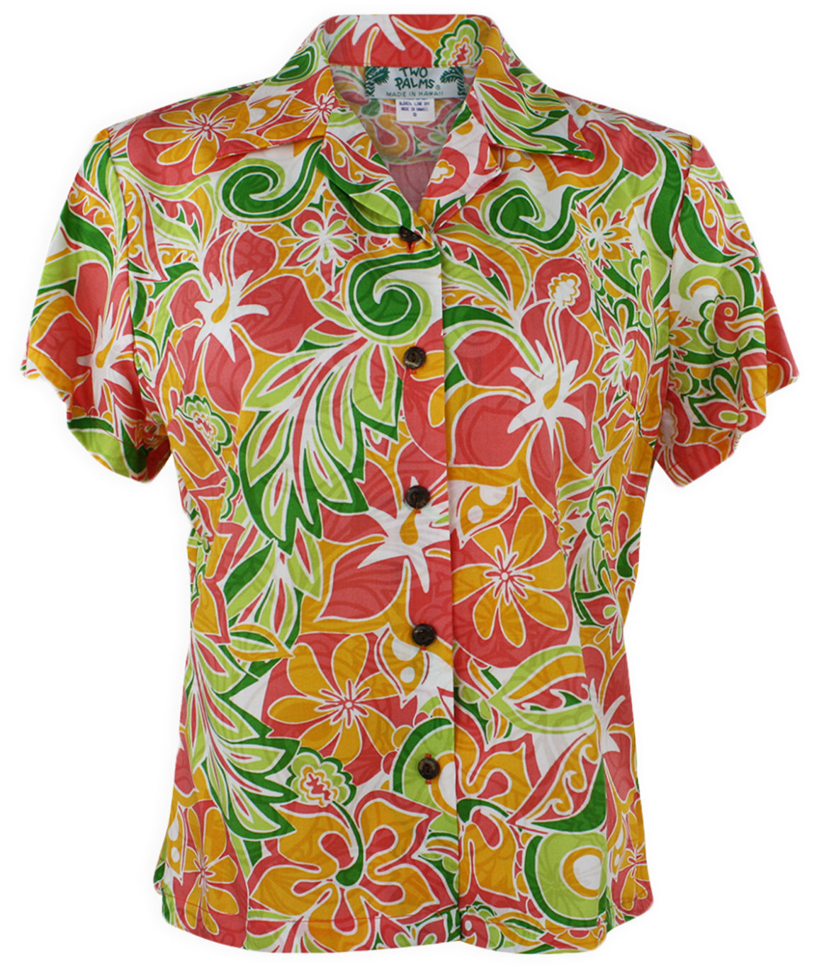 Button Down Tropical Hawaiian Blouse - Tutti Frutti - Blue