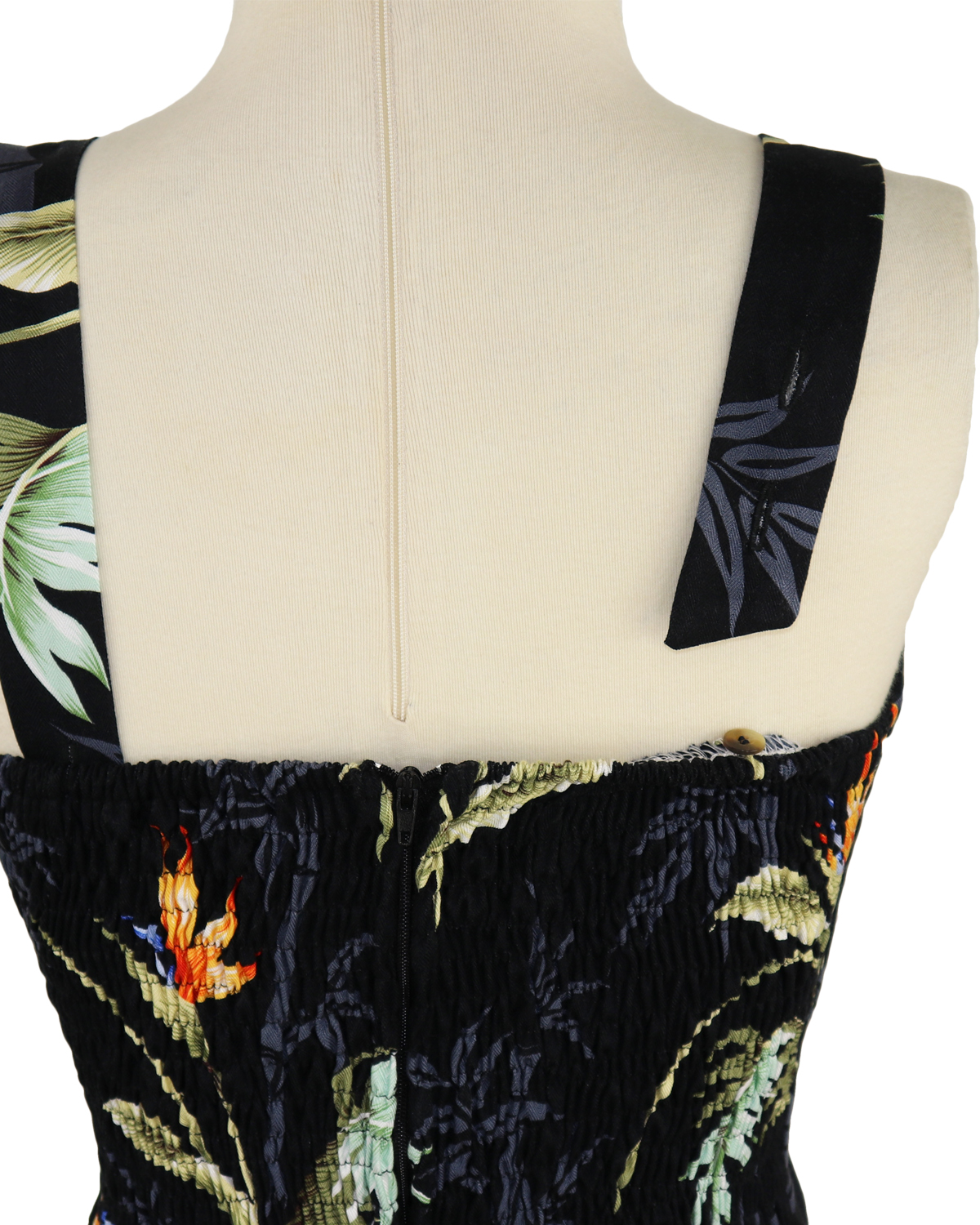 Paradise Found – Sexy sarong Sundress -Orchid Star- Black – back up close  view